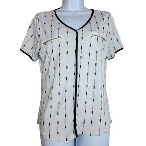 50th Street Petite Women's MP White and Black Blouse w/Gold Zipper Pockets EUC